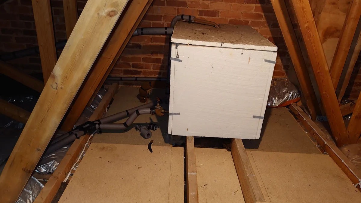 Cold water storage tank in a loft, Exeter