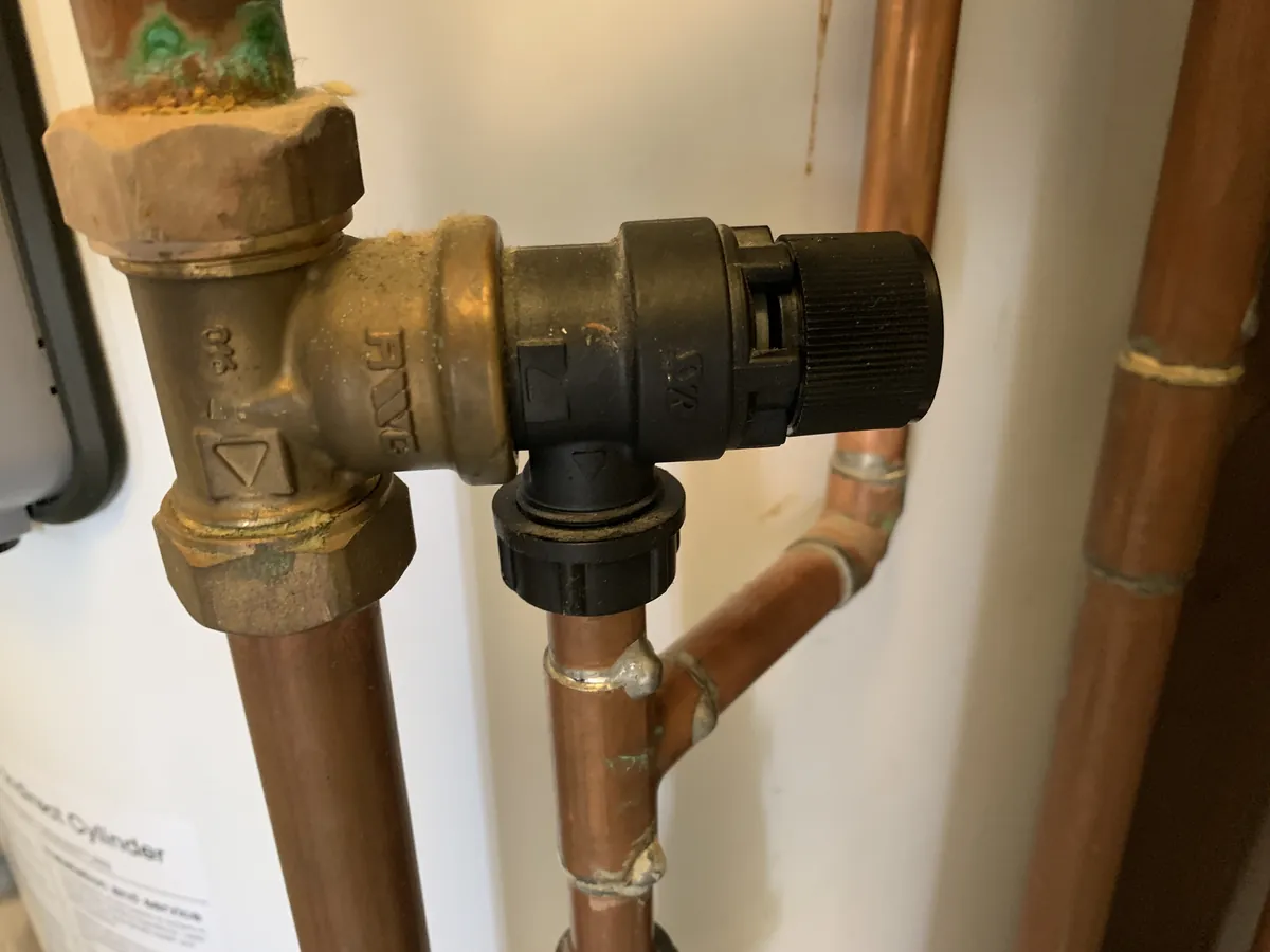 Pressure relief valve and pipework on an unvented cylinder in Exeter